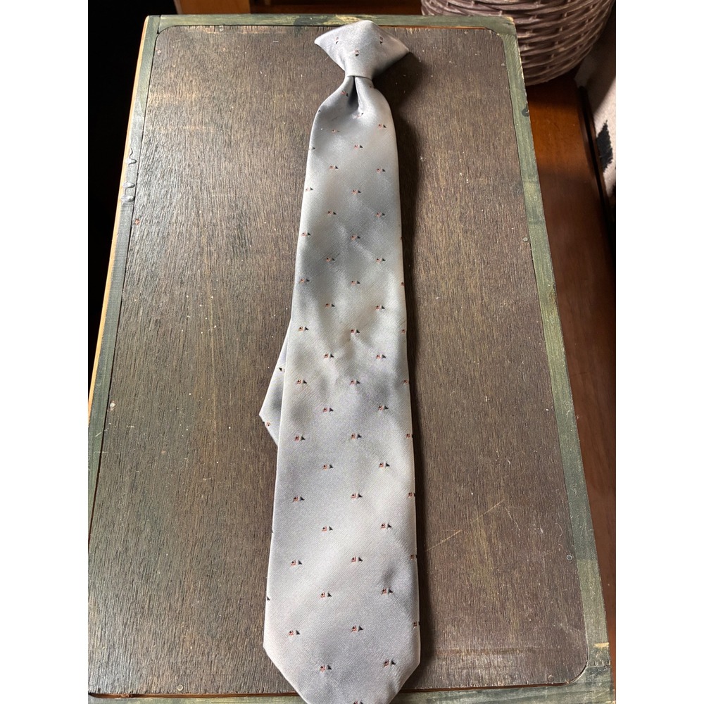 JCPenney Clip On Tie Mens OS Silver Good Geometric Micro Pattern Formal Tie